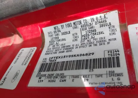 1995 Ford F150 z USA, uszkodzony, nr VIN 1FTEX15Y0SKA06829